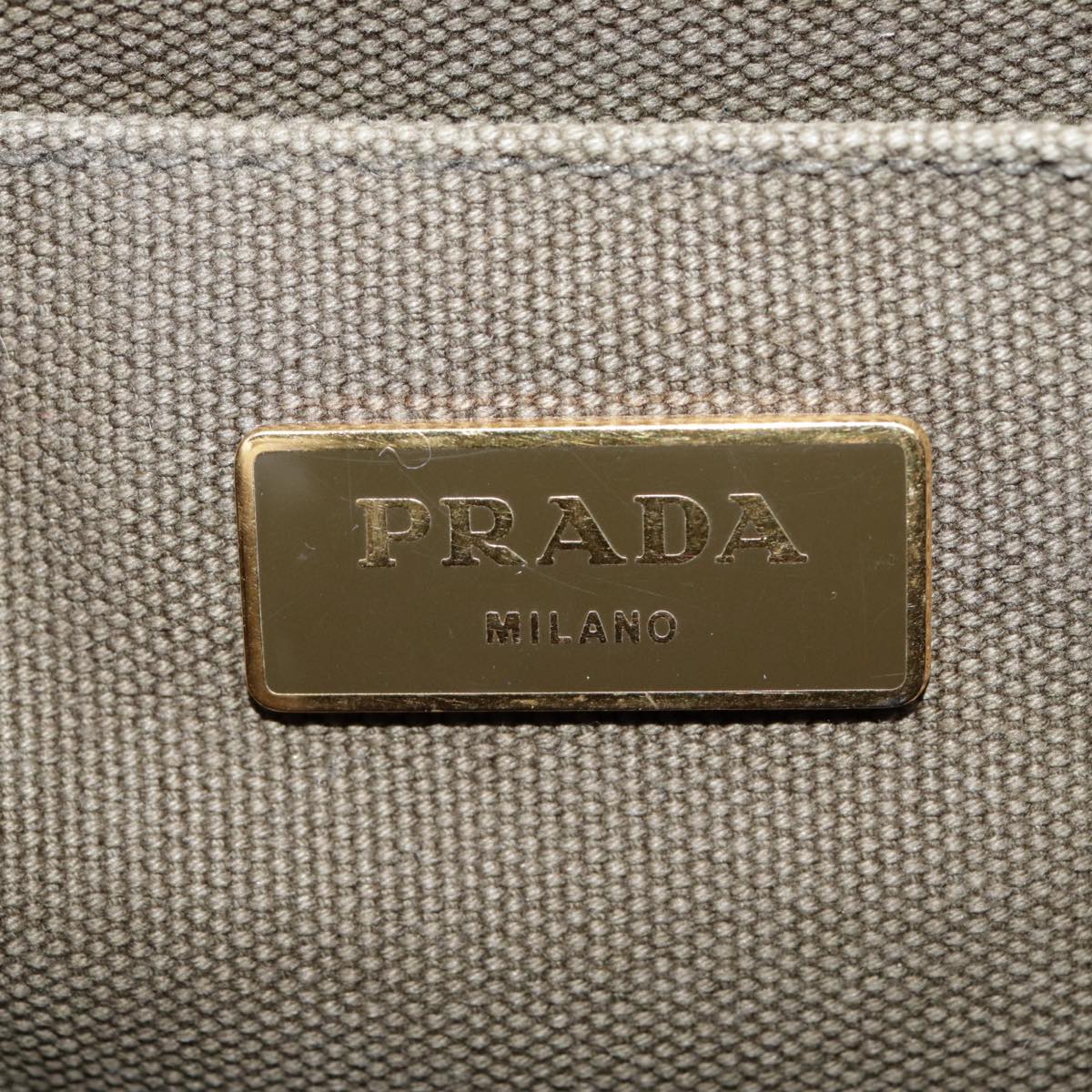 PRADA Bijoux Canapa PM Hand Bag Canvas 2way Khaki Gold Auth 89045