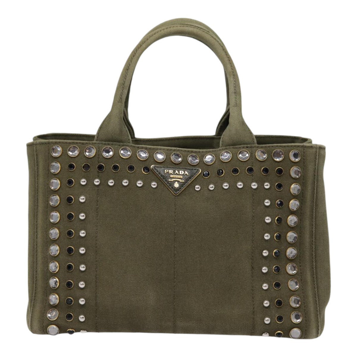 PRADA Bijoux Canapa PM Hand Bag Canvas 2way Khaki Gold Auth 89045 - 0