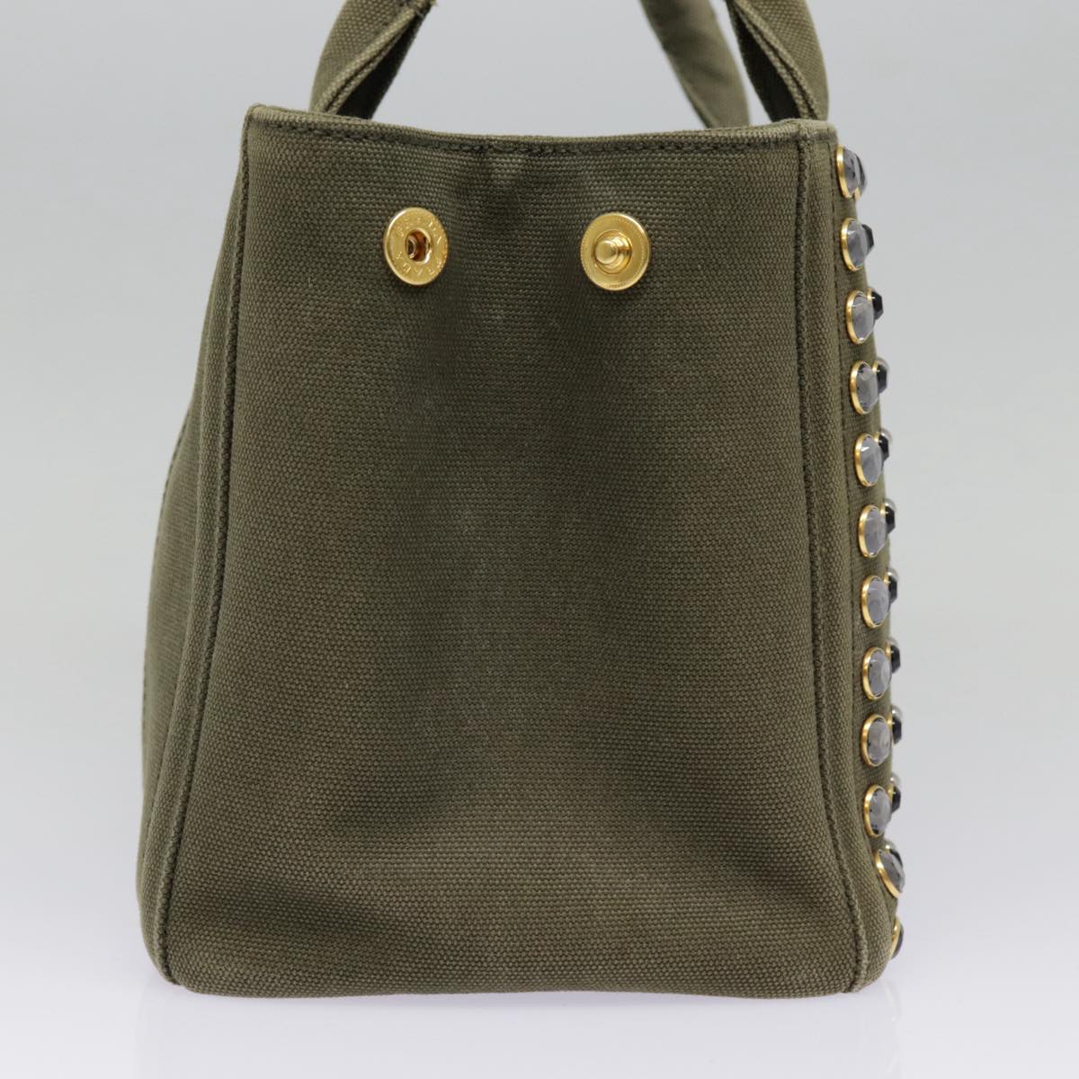 PRADA Bijoux Canapa PM Hand Bag Canvas 2way Khaki Gold Auth 89045