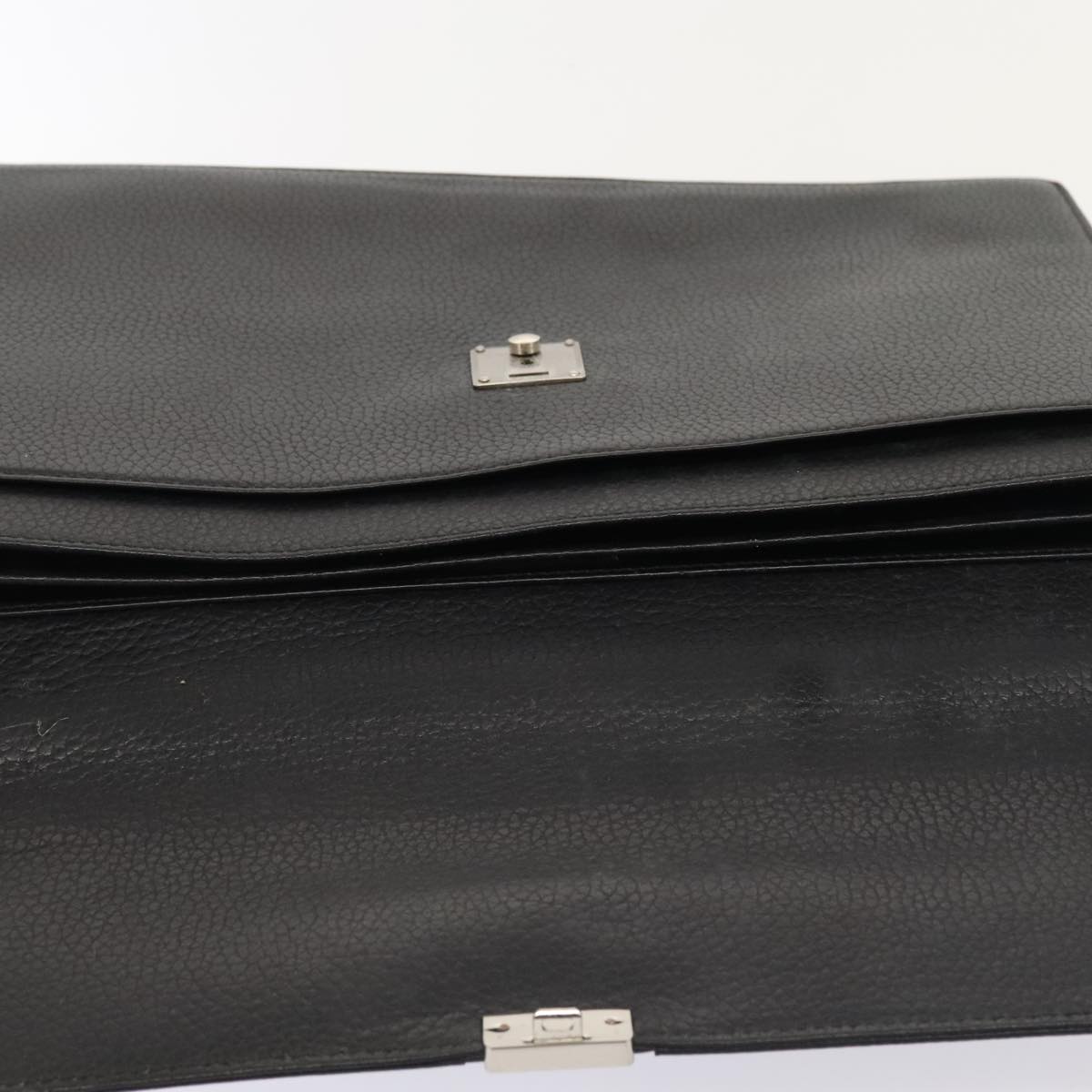 BURBERRY Business Bag Leather Black Silver Auth 89046