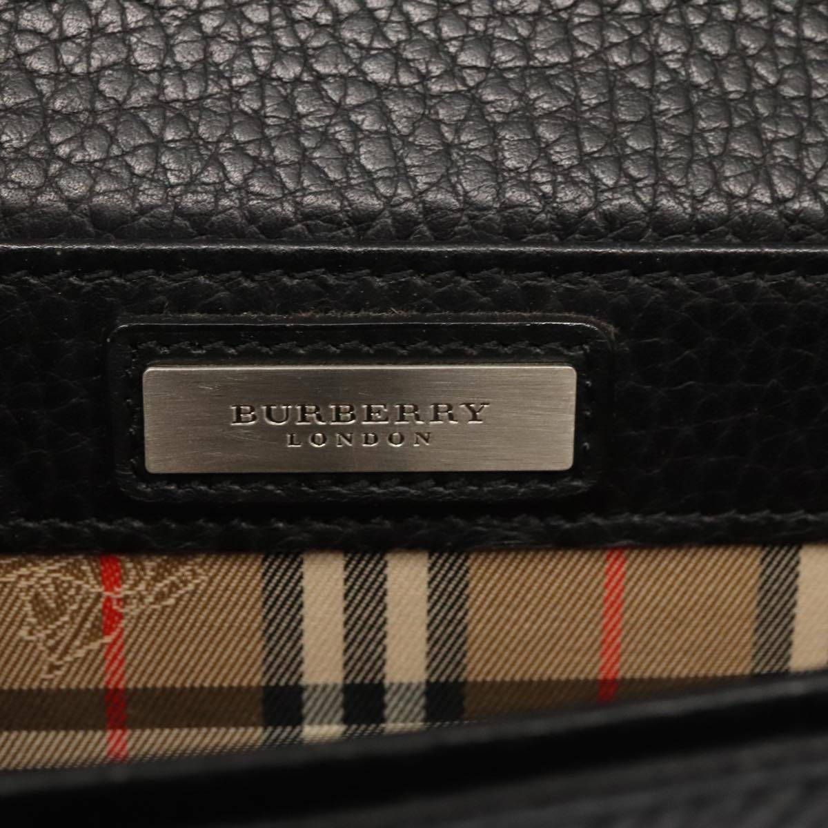 BURBERRY Business Bag Leather Black Silver Auth 89046