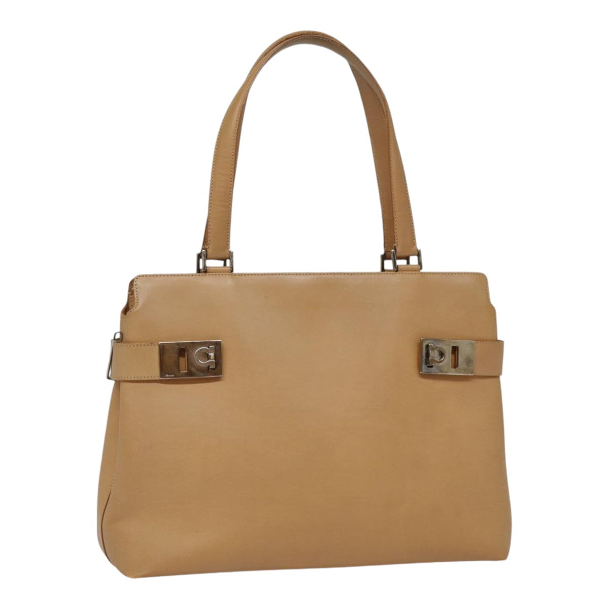 Salvatore Ferragamo Gancini Tote Bag Leather Beige Auth 89049