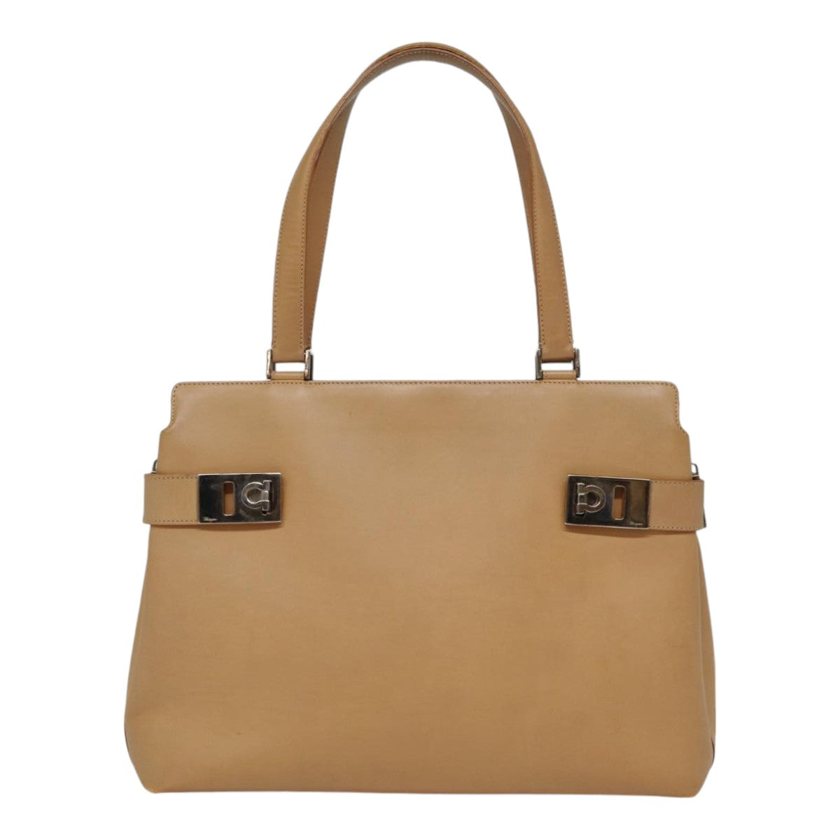 Salvatore Ferragamo Gancini Tote Bag Leather Beige Auth 89049