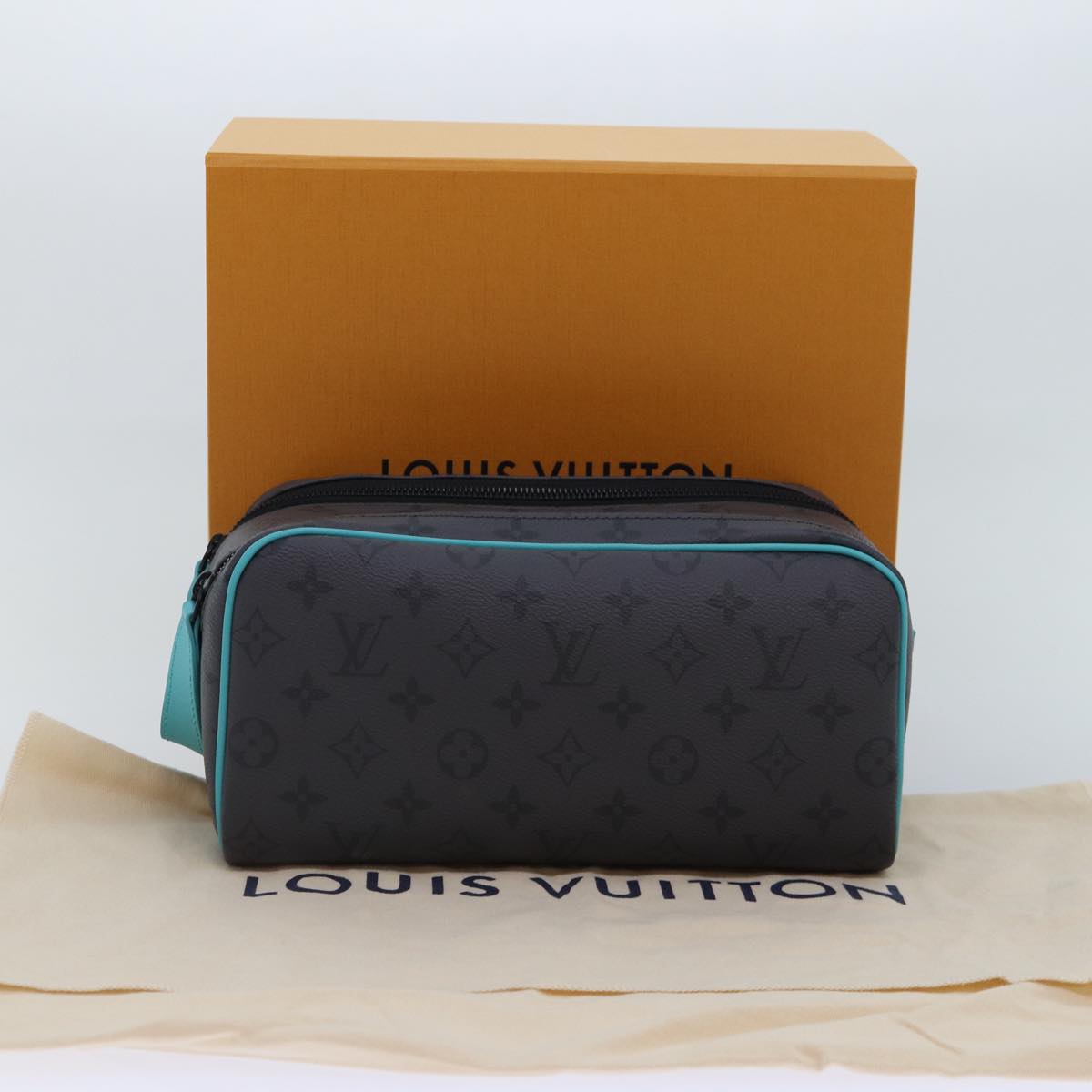 LOUIS VUITTON Monogram Eclipse Reverse Dopp Kit Bag Turquoise M11482 Auth 89059SA