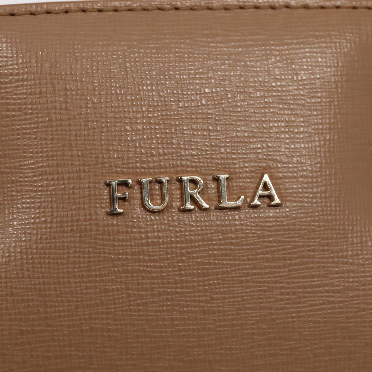 FURLA Hand Bag Leather 2way Beige Gold Auth 89062