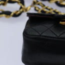 CHANEL Mini Mini Matelasse Chain Pouch Lamb Skin Black Gold CC Auth 89068A-15