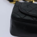 CHANEL Mini Mini Matelasse Chain Pouch Lamb Skin Black Gold CC Auth 89068A-17