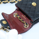 CHANEL Mini Mini Matelasse Chain Pouch Lamb Skin Black Gold CC Auth 89068A-9