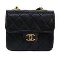 CHANEL Mini Mini Matelasse Chain Pouch Lamb Skin Black Gold CC Auth 89068A-13