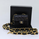 CHANEL Mini Mini Matelasse Chain Pouch Lamb Skin Black Gold CC Auth 89068A-12