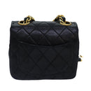 CHANEL Mini Mini Matelasse Chain Pouch Lamb Skin Black Gold CC Auth 89068A-2