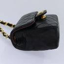 CHANEL Mini Mini Matelasse Chain Pouch Lamb Skin Black Gold CC Auth 89068A-3