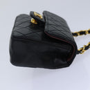 CHANEL Mini Mini Matelasse Chain Pouch Lamb Skin Black Gold CC Auth 89068A-4