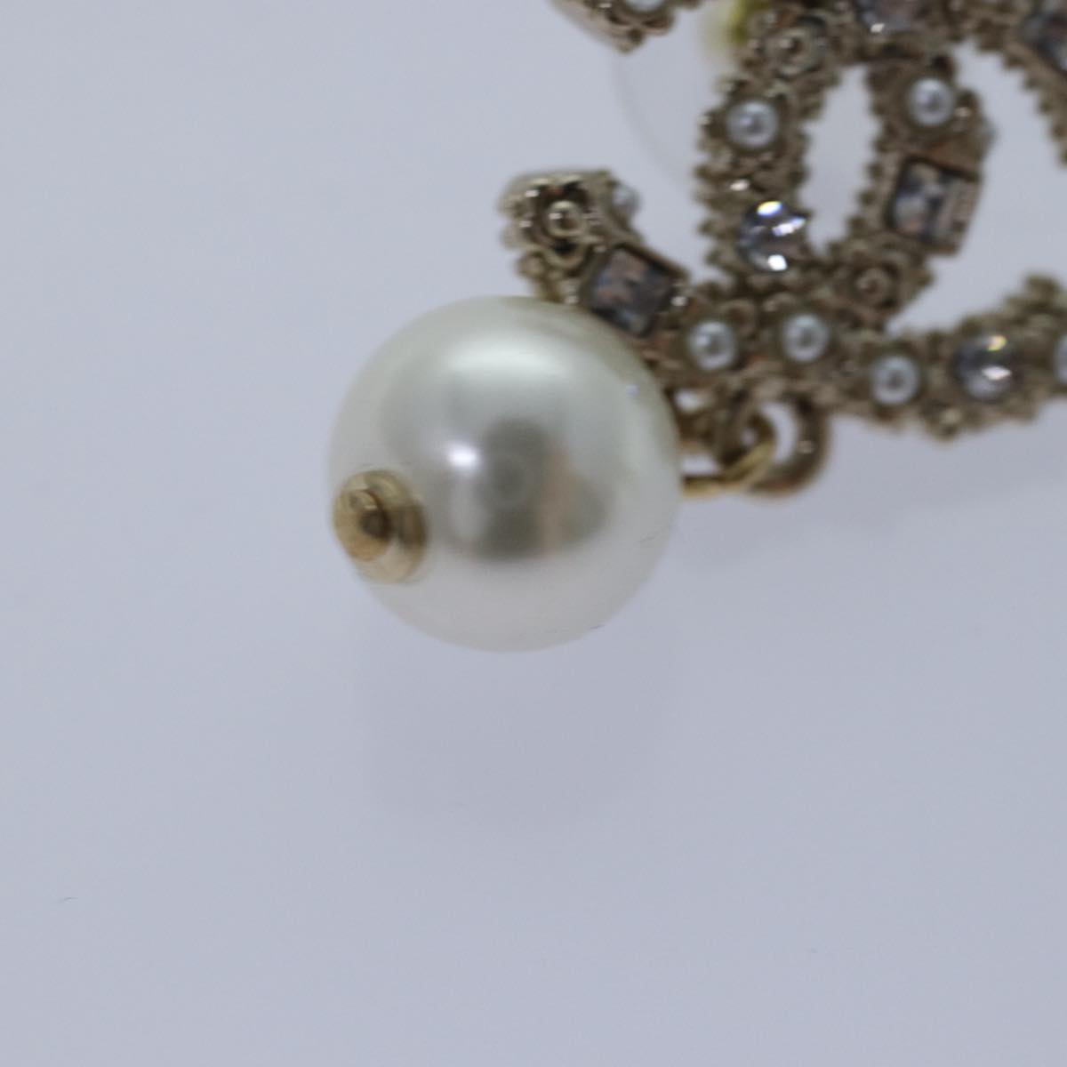 CHANEL Pearl Earring metal Silver CC Auth 89078