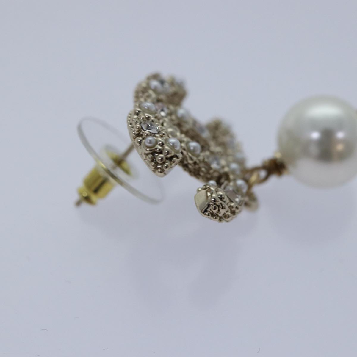 CHANEL Pearl Earring metal Silver CC Auth 89078