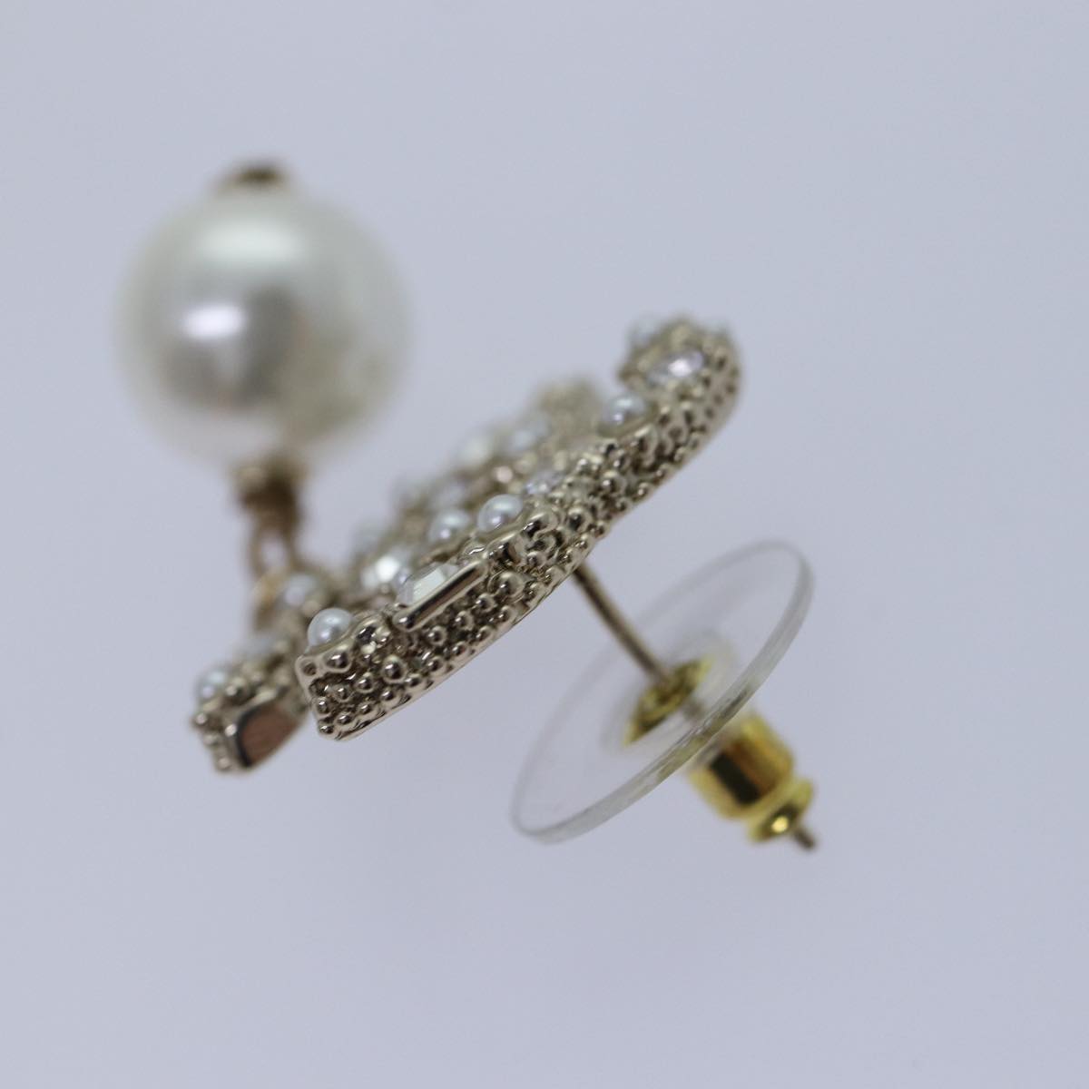 CHANEL Pearl Earring metal Silver CC Auth 89078