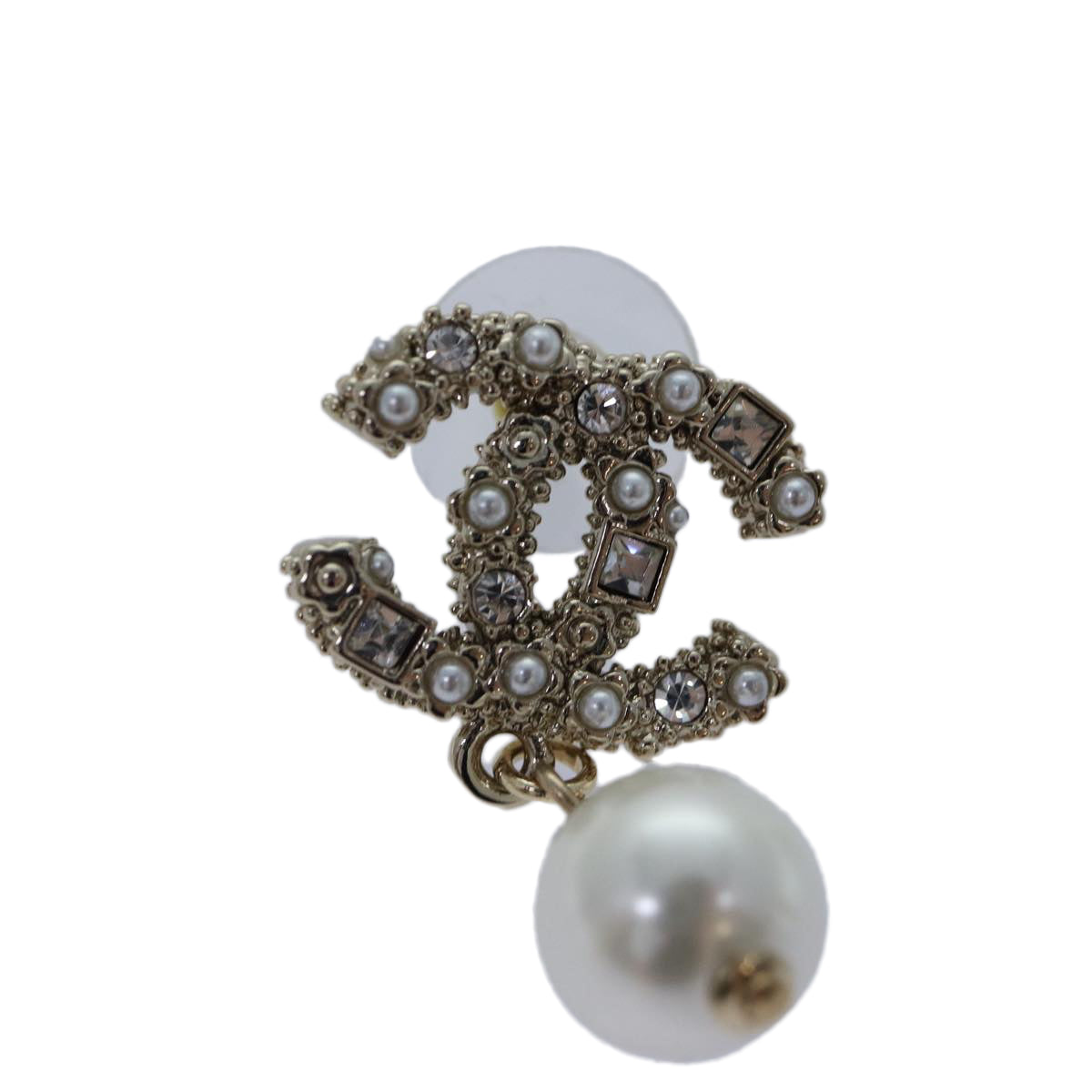 CHANEL Pearl Earring metal Silver CC Auth 89078 - 0