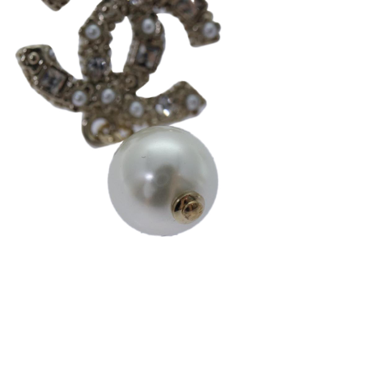 CHANEL Pearl Earring metal Silver CC Auth 89078