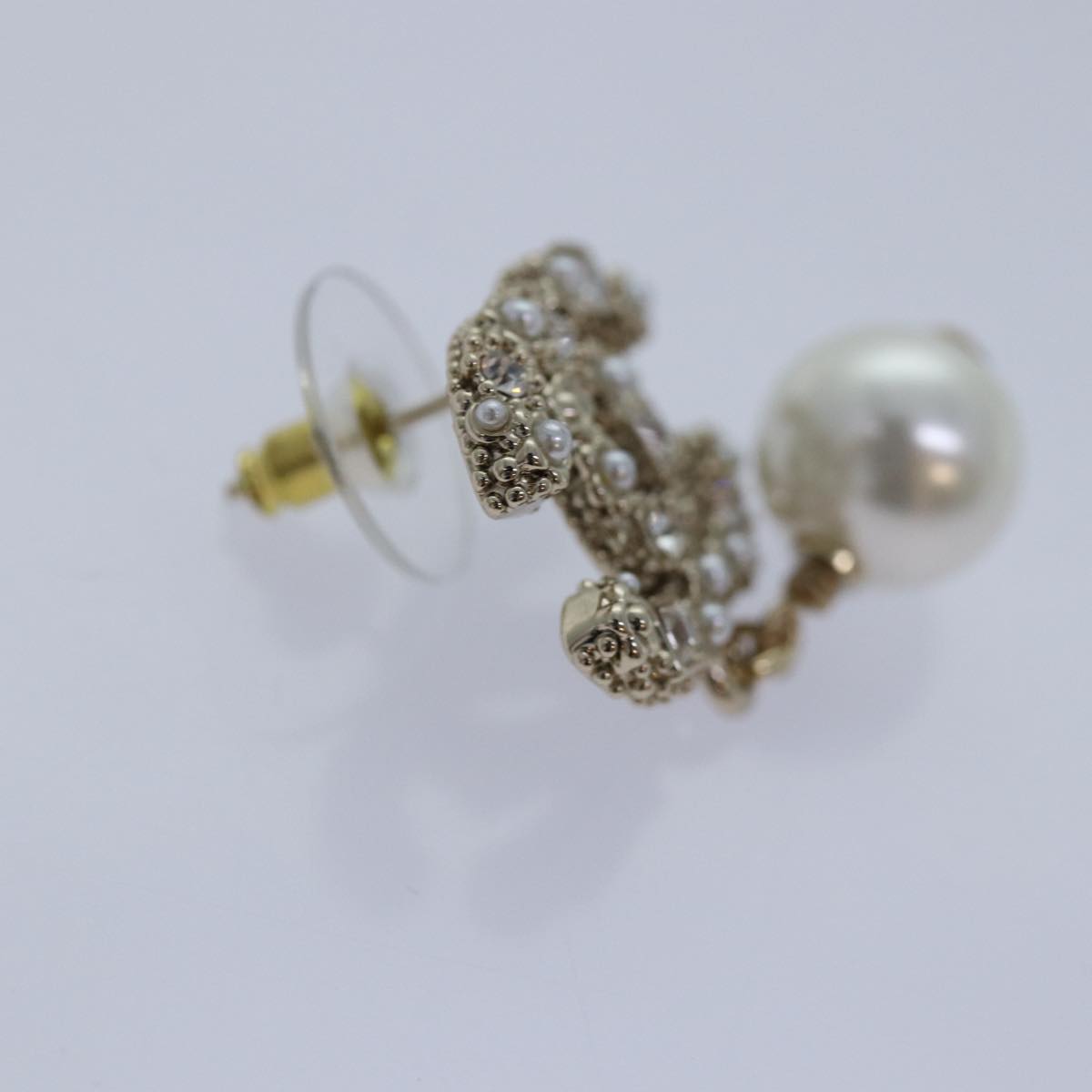 CHANEL Pearl Earring metal Silver CC Auth 89078