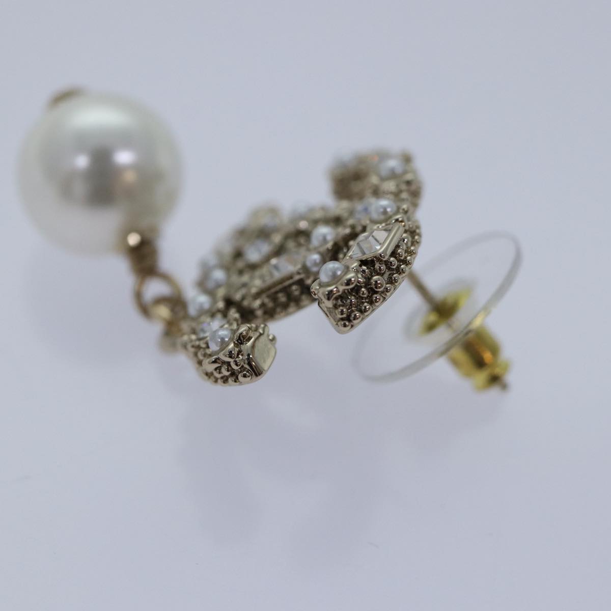 CHANEL Pearl Earring metal Silver CC Auth 89078