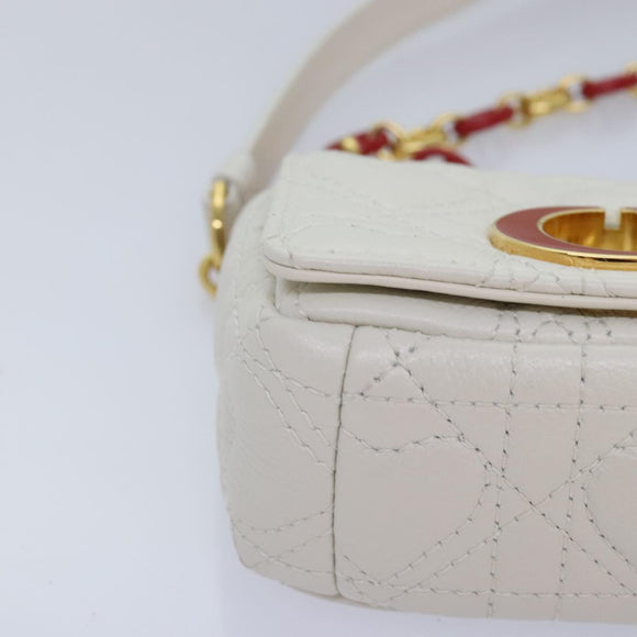 Christian Dior Dior Calo Micro Shoulder Bag Calfskin White Gold Auth 89081SV