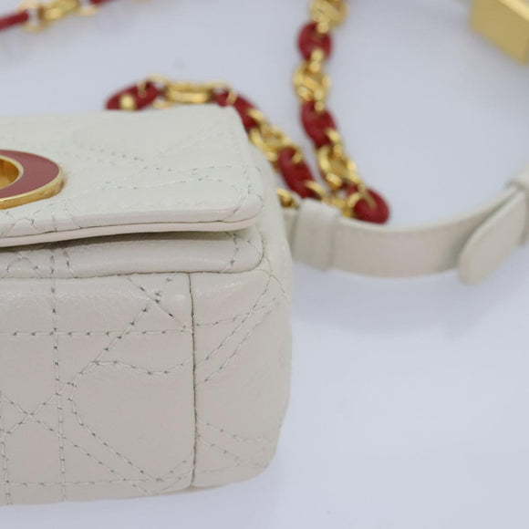 Christian Dior Dior Calo Micro Shoulder Bag Calfskin White Gold Auth 89081SV