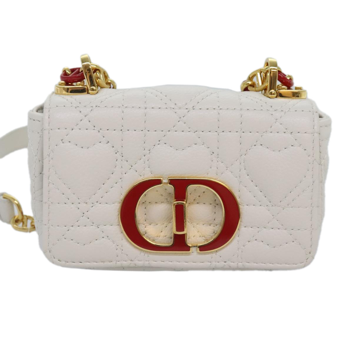 Christian Dior Dior Calo Micro Shoulder Bag Calfskin White Gold Auth 89081S