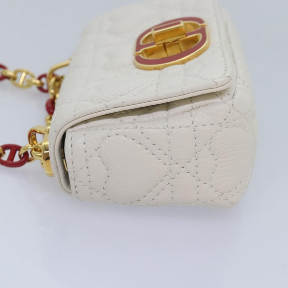 Christian Dior Dior Calo Micro Shoulder Bag Calfskin White Gold Auth 89081SV