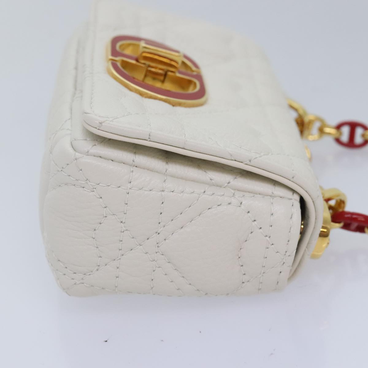 Christian Dior Dior Calo Micro Shoulder Bag Calfskin White Gold Auth 89081S