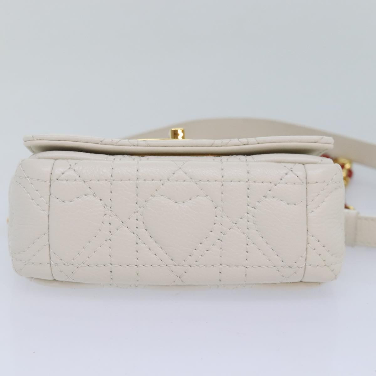 Christian Dior Dior Calo Micro Shoulder Bag Calfskin White Gold Auth 89081S