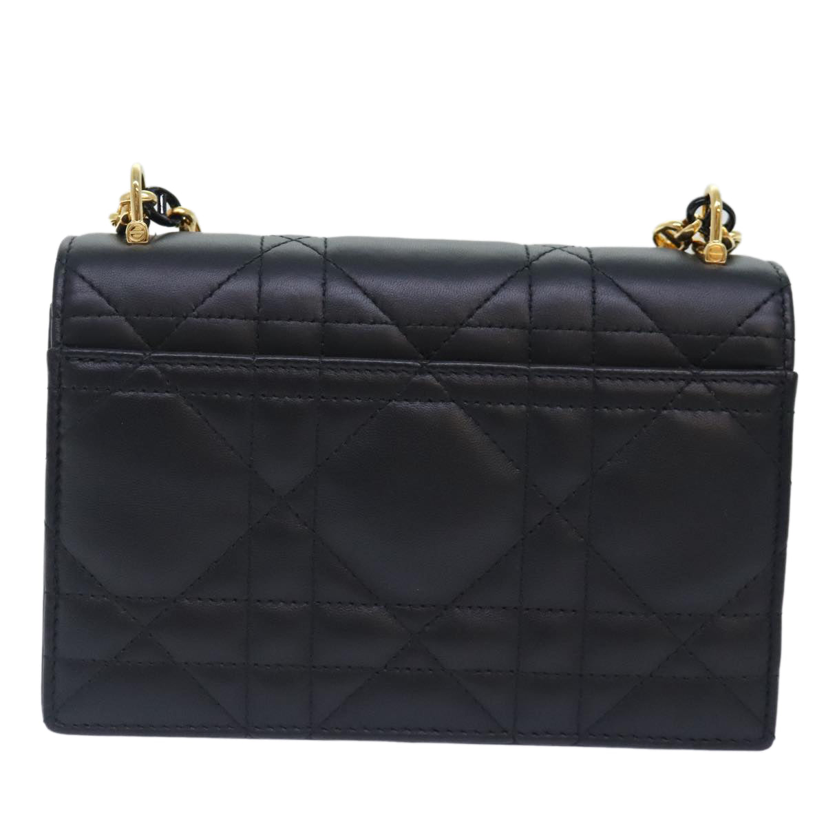 Christian Dior Miss Caro Micro Cannage Bag Lamb Skin Black Gold Auth 89088S - 0