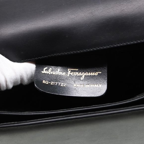 Salvatore Ferragamo Shoulder Bag Leather Black Gold Auth 89092