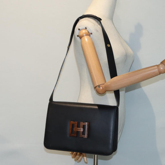 Salvatore Ferragamo Shoulder Bag Leather Black Gold Auth 89092