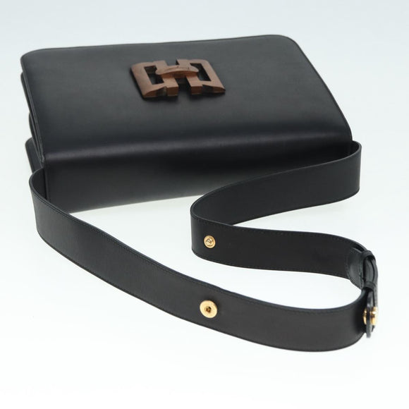 Salvatore Ferragamo Shoulder Bag Leather Black Gold Auth 89092