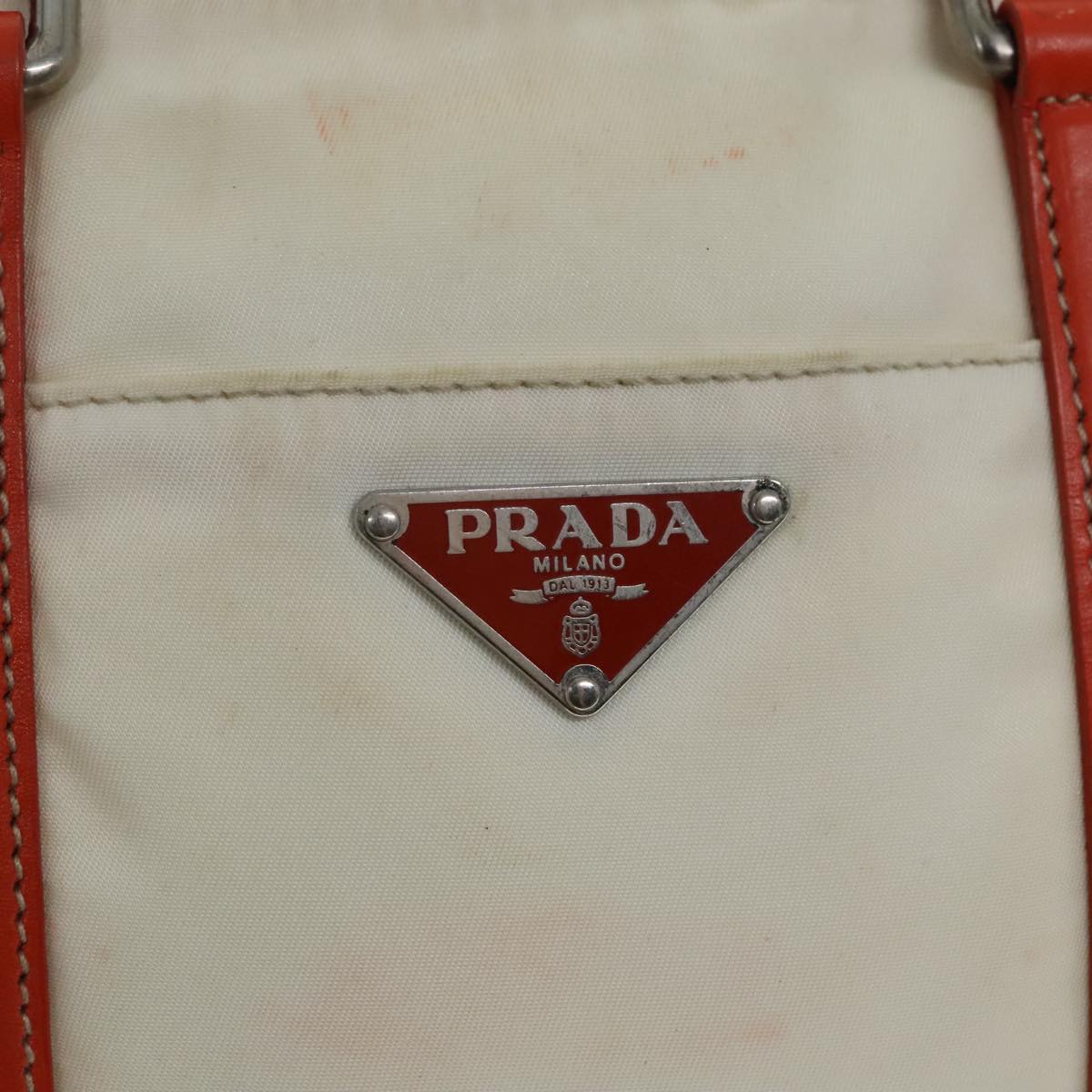 PRADA Hand Bag Nylon 2way Cream Silver Auth 89096