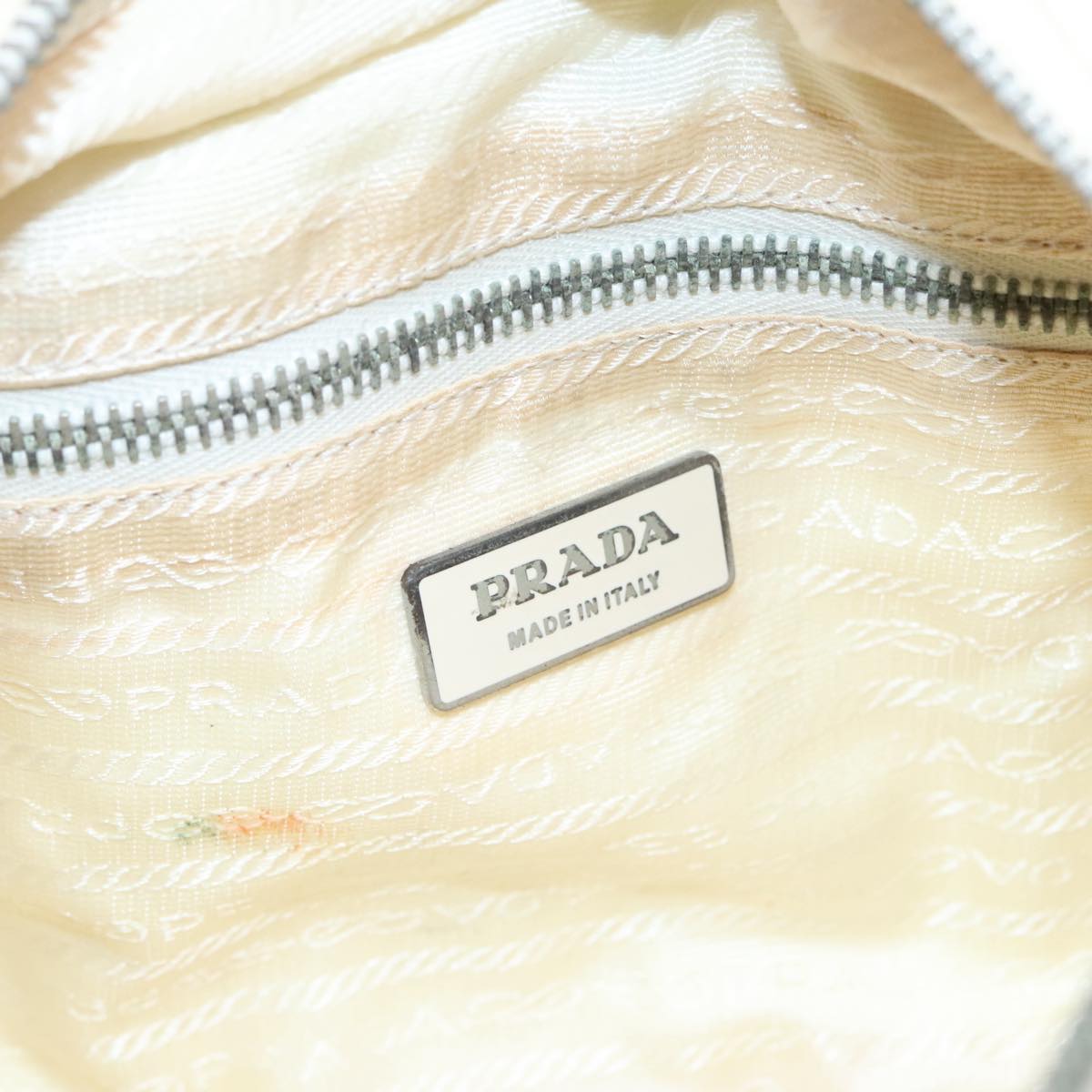 PRADA Hand Bag Nylon 2way Cream Silver Auth 89096