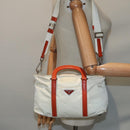 PRADA Hand Bag Nylon 2way Cream Silver Auth 89096-26