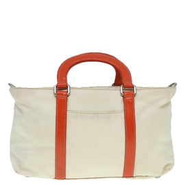 PRADA Hand Bag Nylon 2way Cream Silver Auth 89096 - 0
