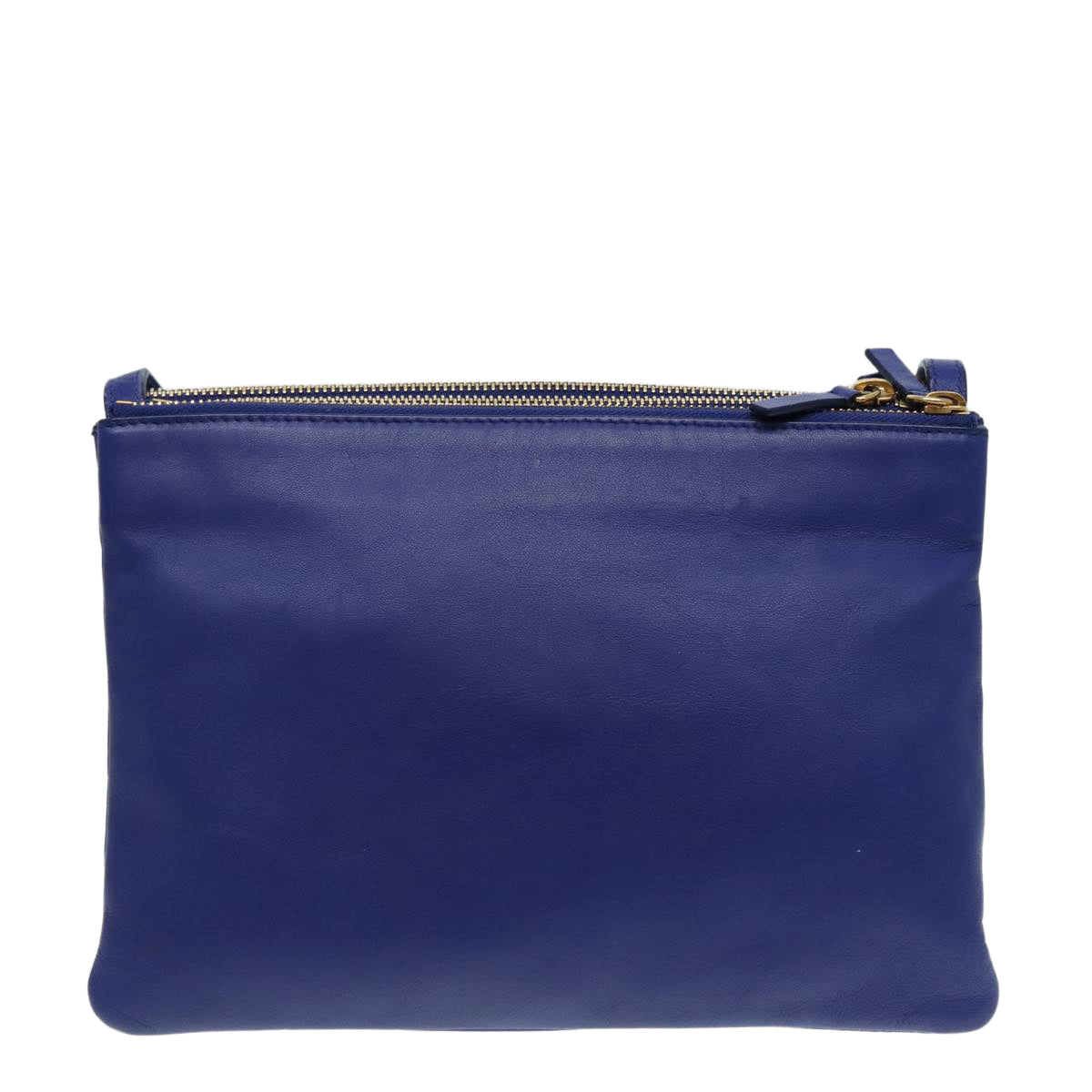 CELINE Trio Shoulder Bag Leather Blue Gold Auth 89106