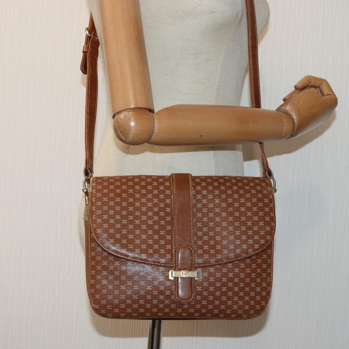 CELINE Macadam Canvas Shoulder Bag Brown Gold Auth 89107