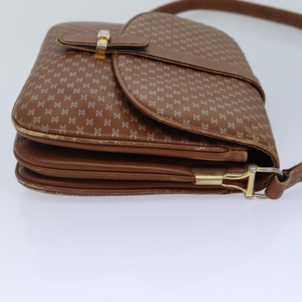 CELINE Macadam Canvas Shoulder Bag Brown Gold Auth 89107