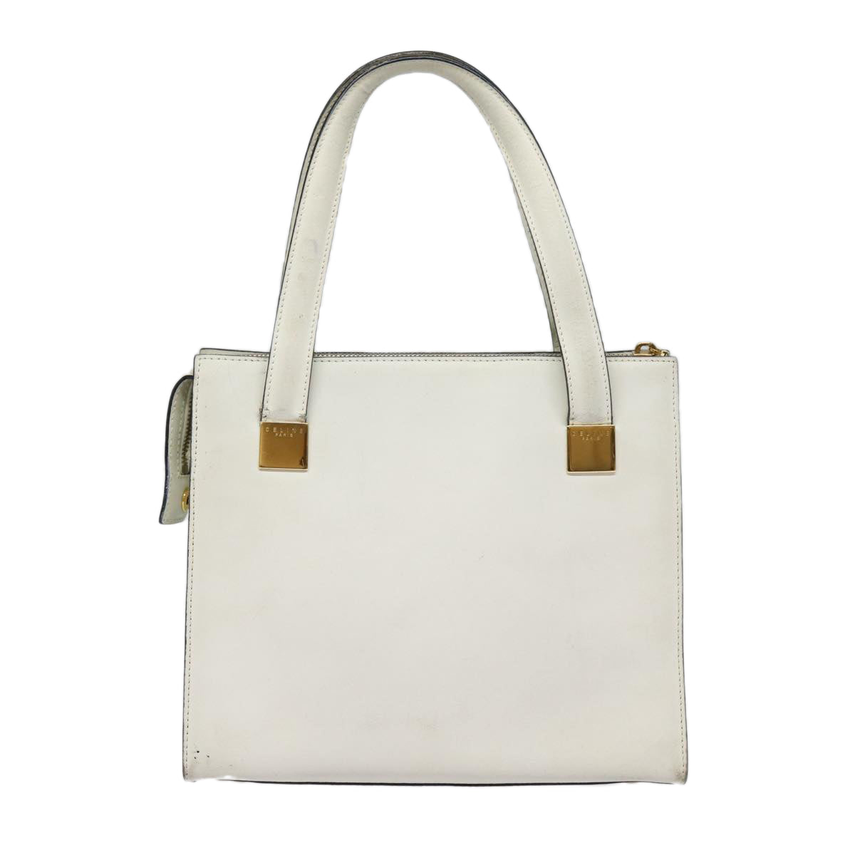 CELINE Hand Bag Leather White Gold Auth 89113 - 0