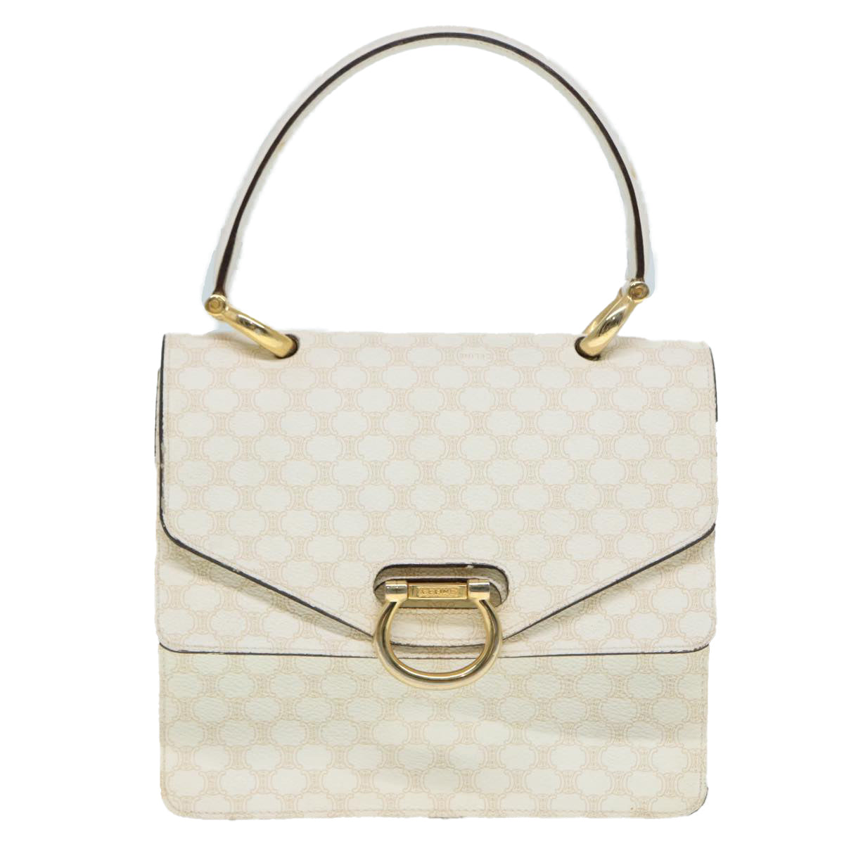 CELINE Macadam Canvas Hand Bag PVC White Gold Auth 89114 - 0