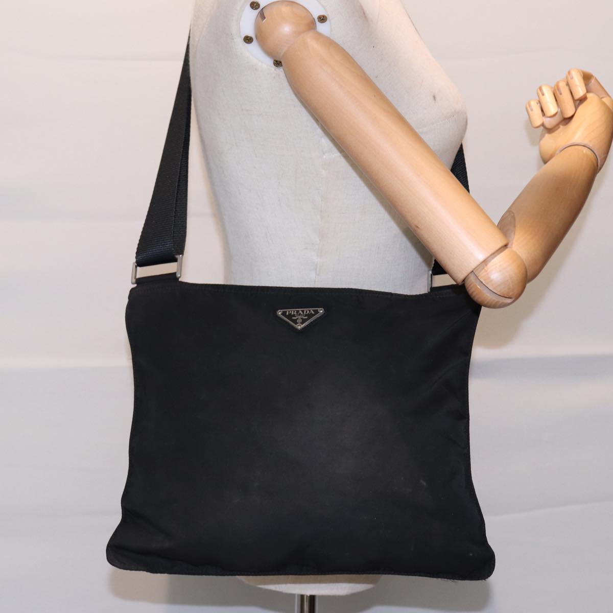 PRADA Shoulder Bag Nylon Black Silver Auth 89130