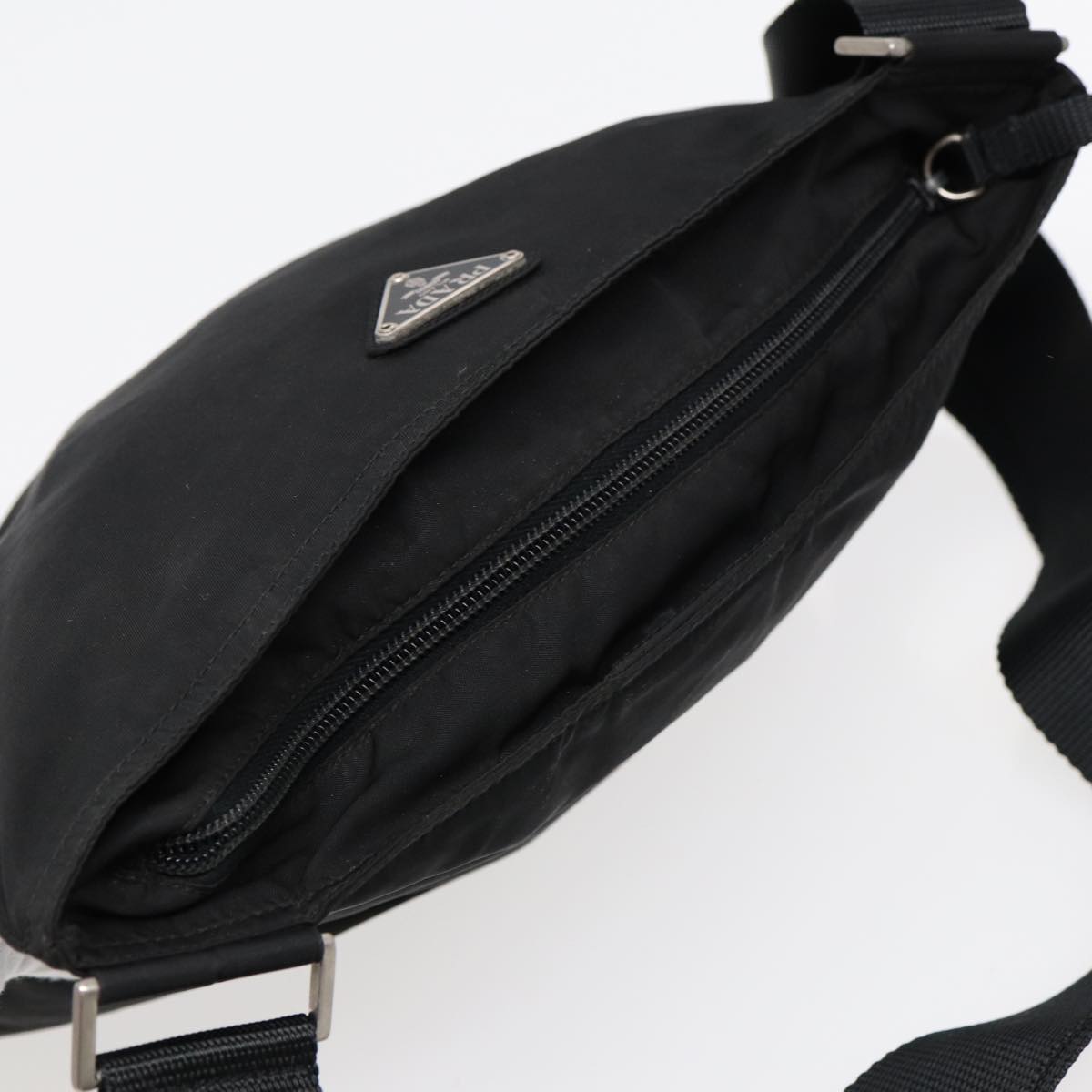 PRADA Shoulder Bag Nylon Black Silver Auth 89130