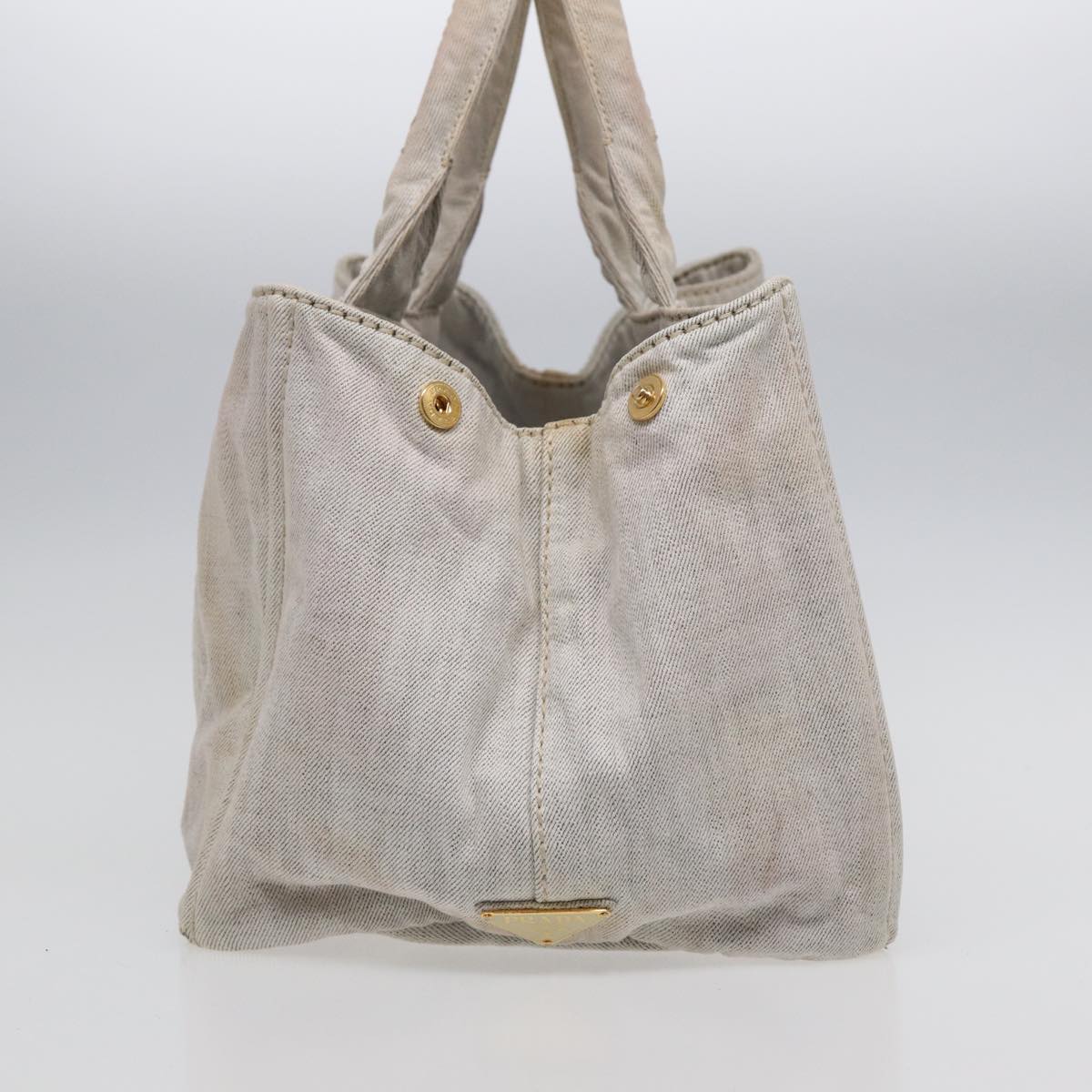 PRADA Canapa GM Hand Bag Canvas Gray Gold Auth 89131