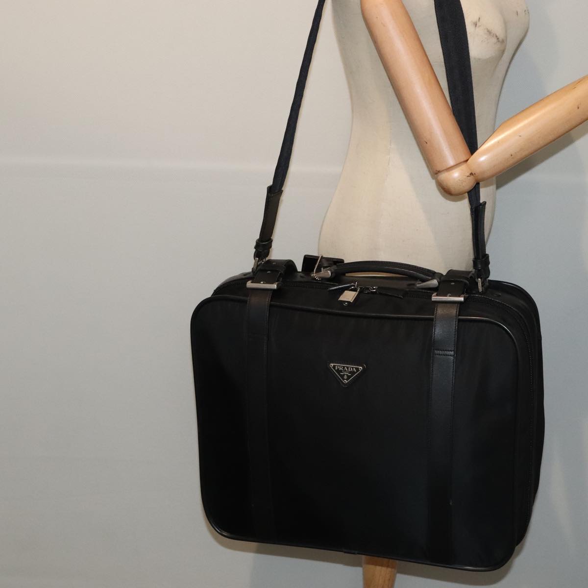 PRADA Business Bag Nylon 2way Black Silver Auth 89133