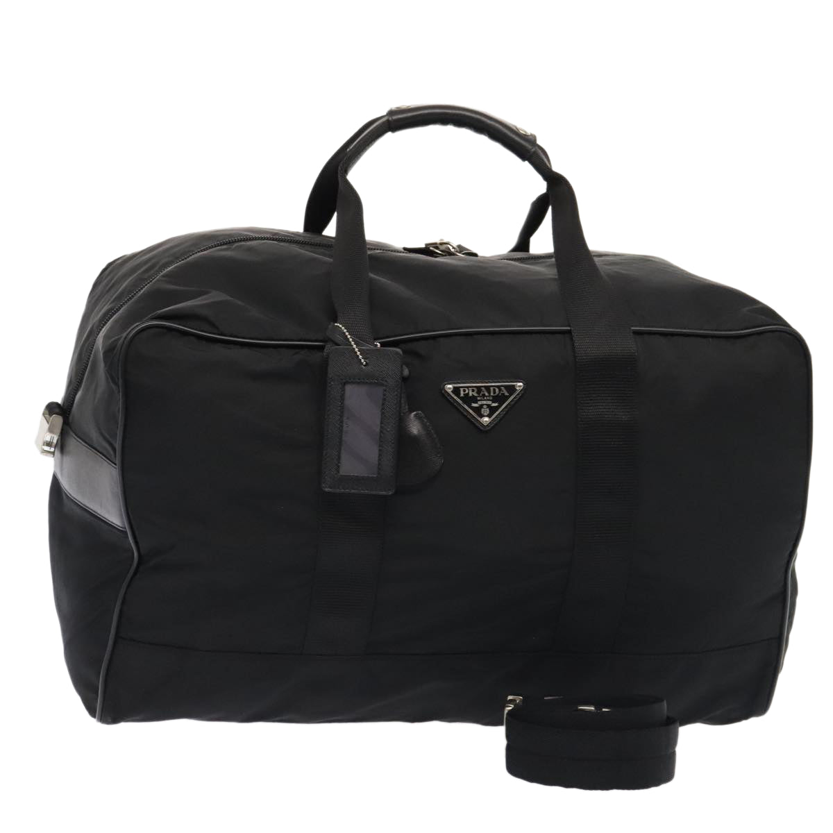 PRADA Boston Bag Nylon 2way Black Silver Auth 89134