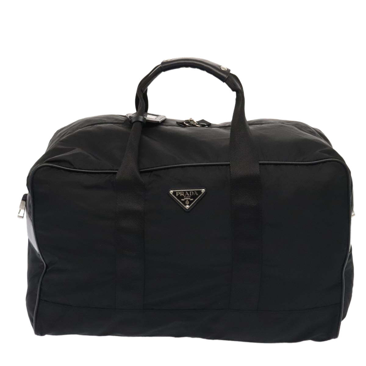 PRADA Boston Bag Nylon 2way Black Silver Auth 89134