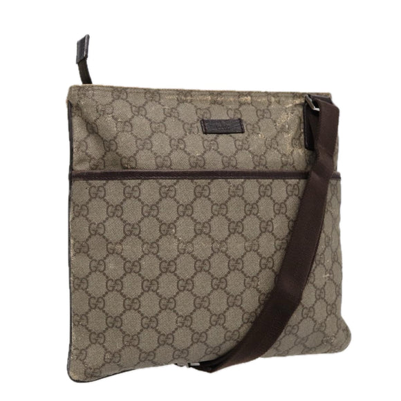 GUCCI GG Supreme Umhängetasche PVC Leder Beige Silber 141626 Auth 89139